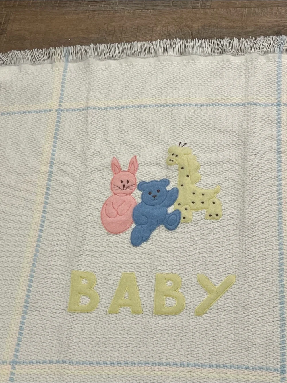Stork club Baby Knit Blanket fringe  giraffe bear bunny made in Italy vintage
